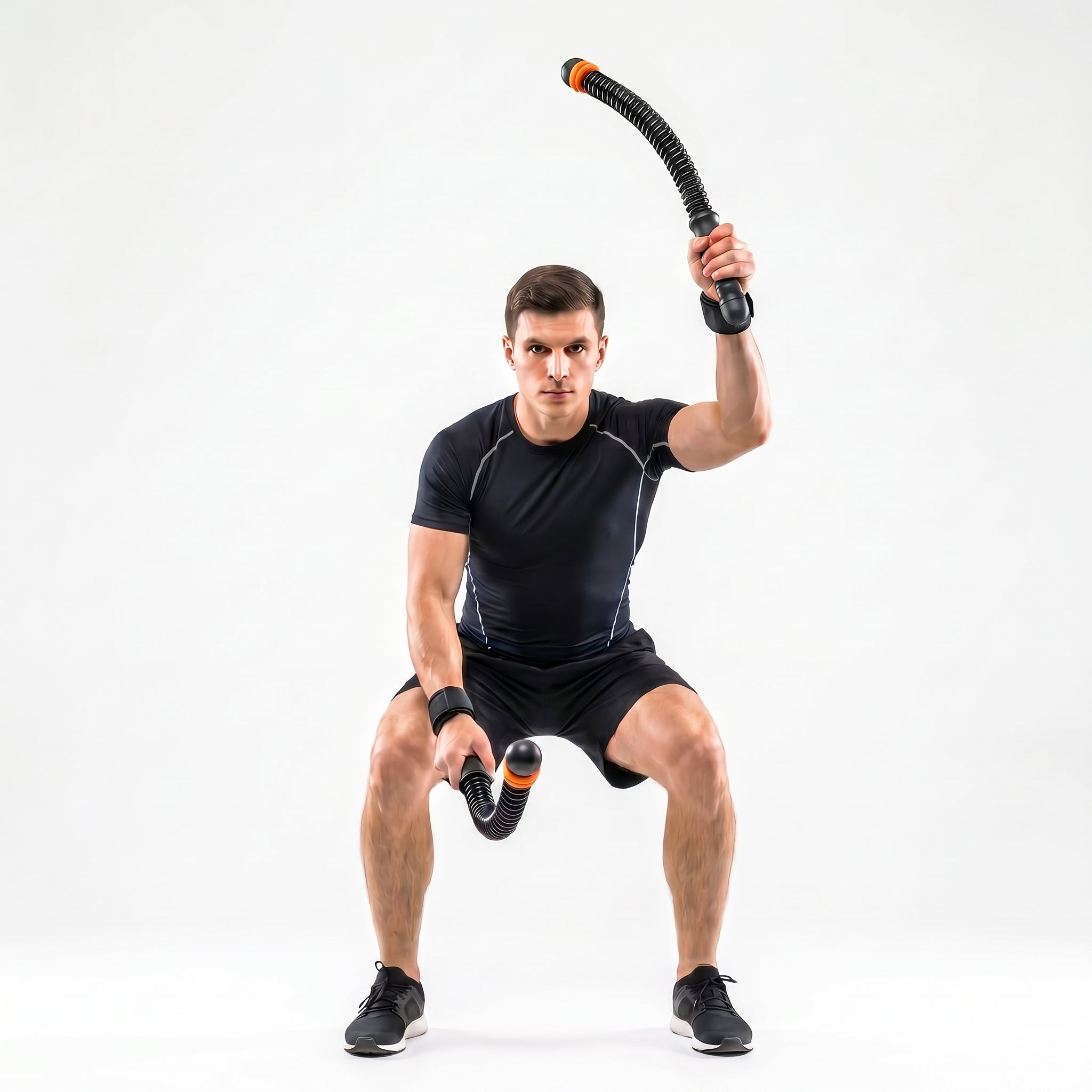 Cordless Battle Rope Training System, Adjustable Resistance Speed & Endurance Trainer - Orange & Black