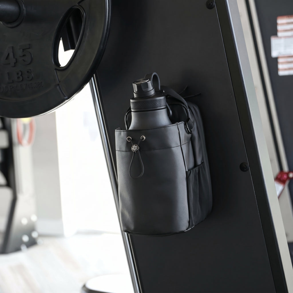 Magnetic Water Bottle Carrier Bag, Gym Locker & Rack Attachment with Phone Pocket - 64 oz Capacity